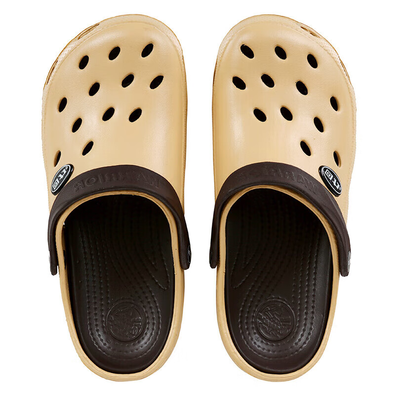 回力洞洞鞋凉鞋男女纯色洞洞鞋度假休闲两穿户外舒适软底透气凉拖鞋 卡其 44