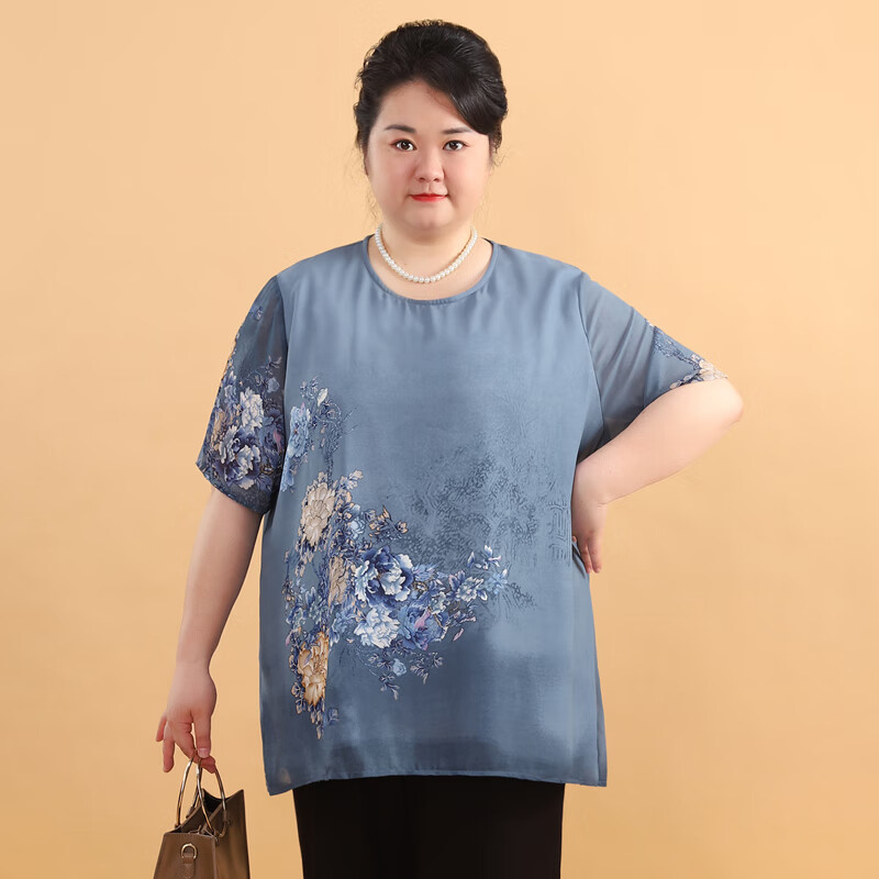 胖老太太特大码夏装肥胖中年妇女半袖衫肥婆特大号女装加肥加大200斤