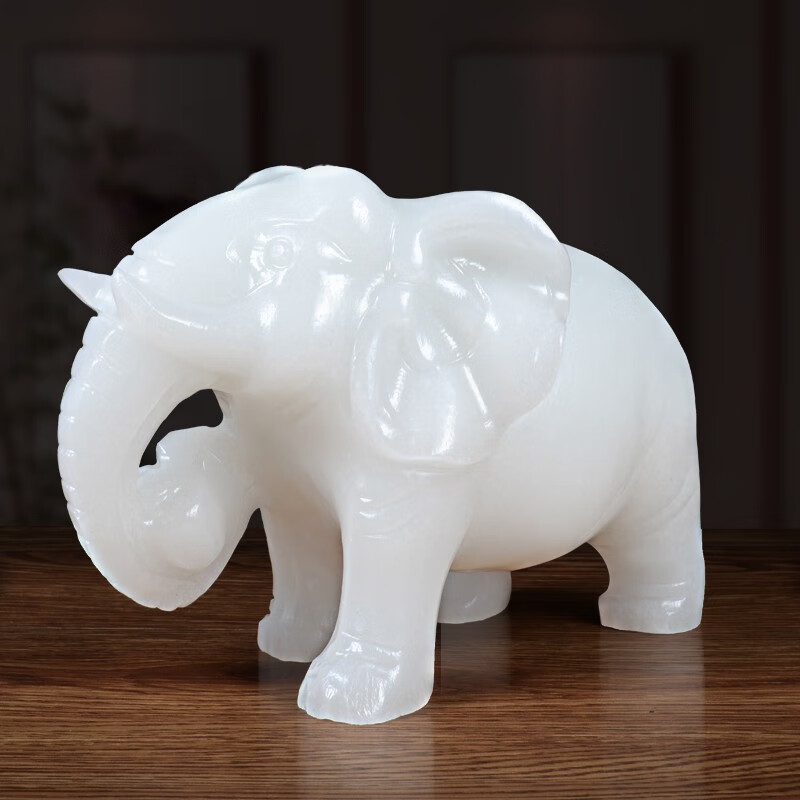 九州祥 白玉玉雕天然玉石大象摆件一对家居办公室装饰象电视柜玄关