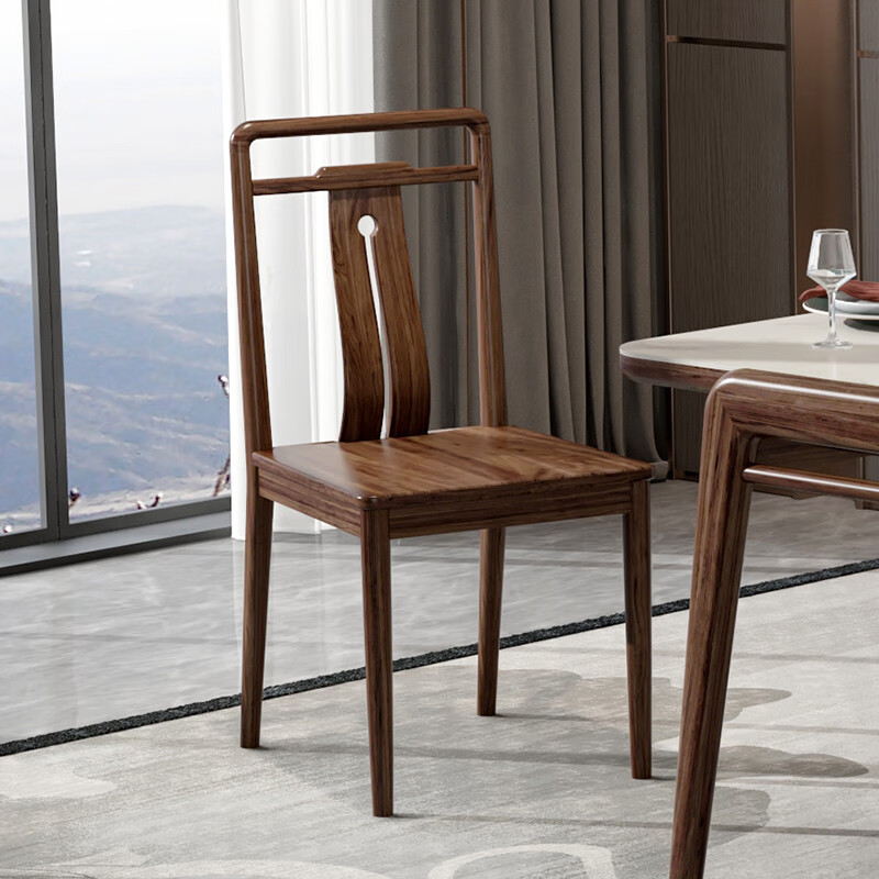 名家 新中式实木餐椅 客餐厅家具 全实木餐椅 进口乌金木家用高档椅子