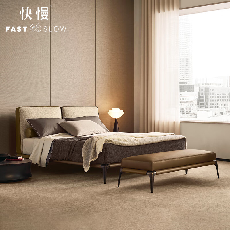 快慢宝利丰/poliform意式极简主卧双人床现代简约真皮软床 park【1.