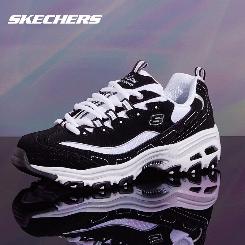 斯凯奇（Skechers）休闲运动鞋 D'lites 黑白熊猫款 情侣款男女同款66666179黑色/白色 37