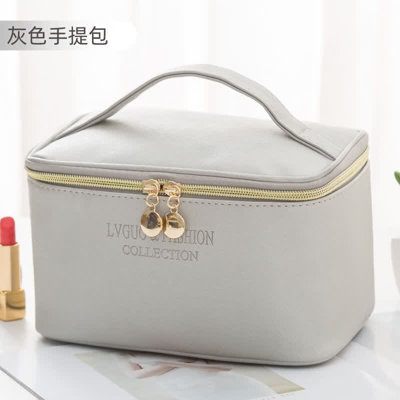 脆团网红化妆包大容量化妆品收纳包简约旅行手提化妆袋洗漱包便携防水 银光灰-【大容量手提款】高性价比高么？