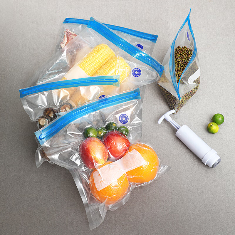 真空保鲜密封袋食品袋食物被子收纳压缩袋专用迷你抽真空机吸气泵 5个大号+卡扣+手泵