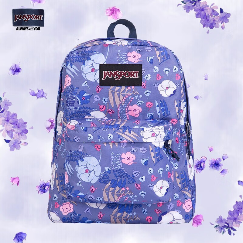 JANSPORT杰斯伯双肩包女书包背包ins风校园休闲包男TWK8 61M 蓝底繁华