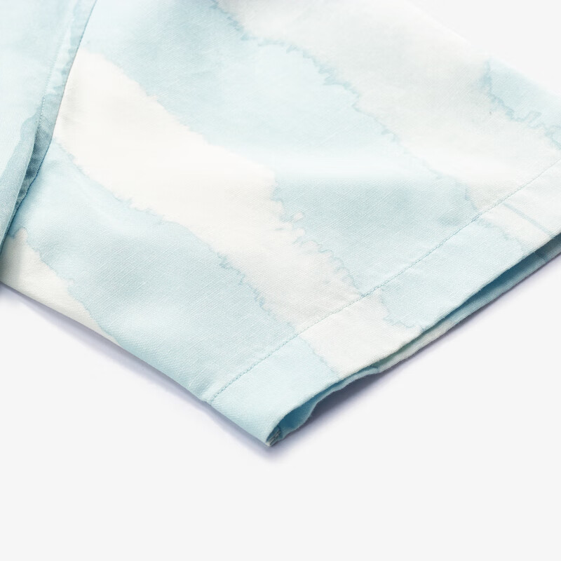 MAYOR男装夏季莱赛尔麻印花休闲时尚水洗短袖男衬衫 浅蓝 38