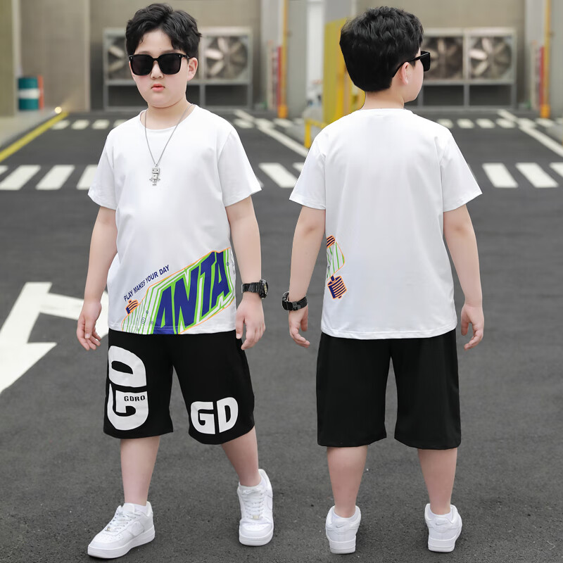 小胖墩胖男童夏装中大童短袖套装潮牌宽松大码胖童装男童加肥加大