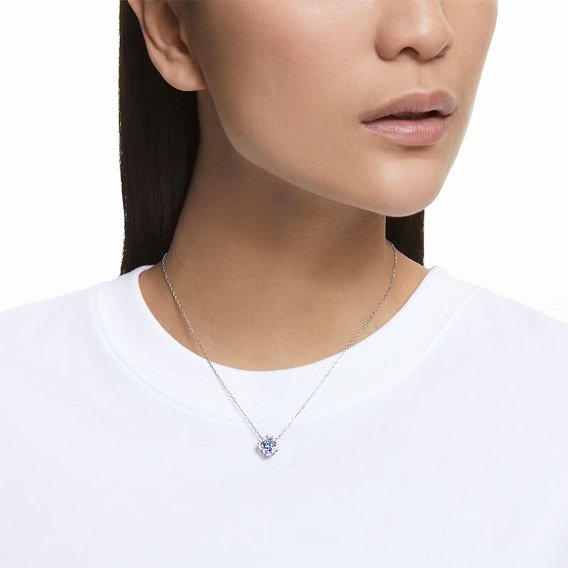施华洛世奇(SWAROVSKI)【生日礼物】Una项链女吊坠轻奢小众高级感送女友女 湖水蓝 跳动的心-四叶草5642927