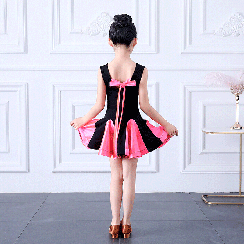 苏寓拉丁舞蹈服女儿童练功服连衣裙拉丁女孩夏天演出服装 表演 粉色