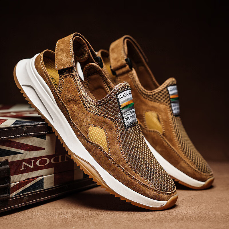 凯逸弗网布镂空透气凉鞋男夏季新款韩版沙滩男鞋 棕色 38