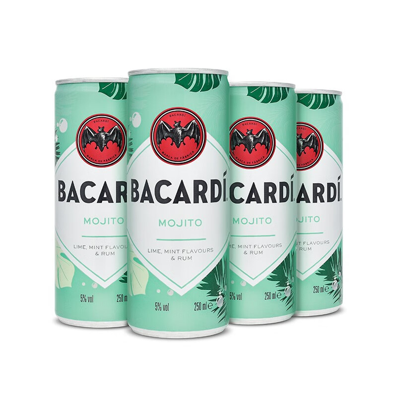百加得( bacardi )洋酒 莫吉托配制酒(鸡尾酒)250ml*4罐