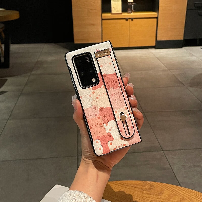 杏色小熊适用于华为matex2手机壳新款可爱皮革保护套matex3折叠屏x2