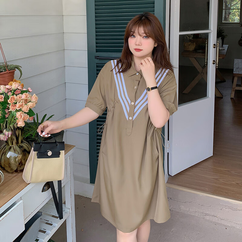 坊戚特大码女装连衣裙胖妹妹200斤夏装显瘦衬衫裙300女胖子大号裙子