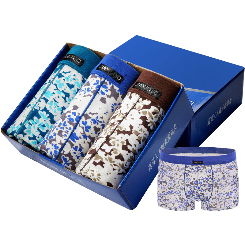 健将男士内裤男【3条】莫代尔纤维俏丽印花男士平角内裤 XXL(175/95)