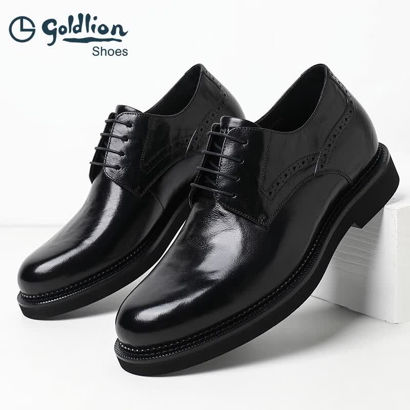 金利来(Goldlion)男鞋春季新款商务正装皮鞋男隐形内增高6CM柔软头层胎牛皮小码35 内增高黑色 41