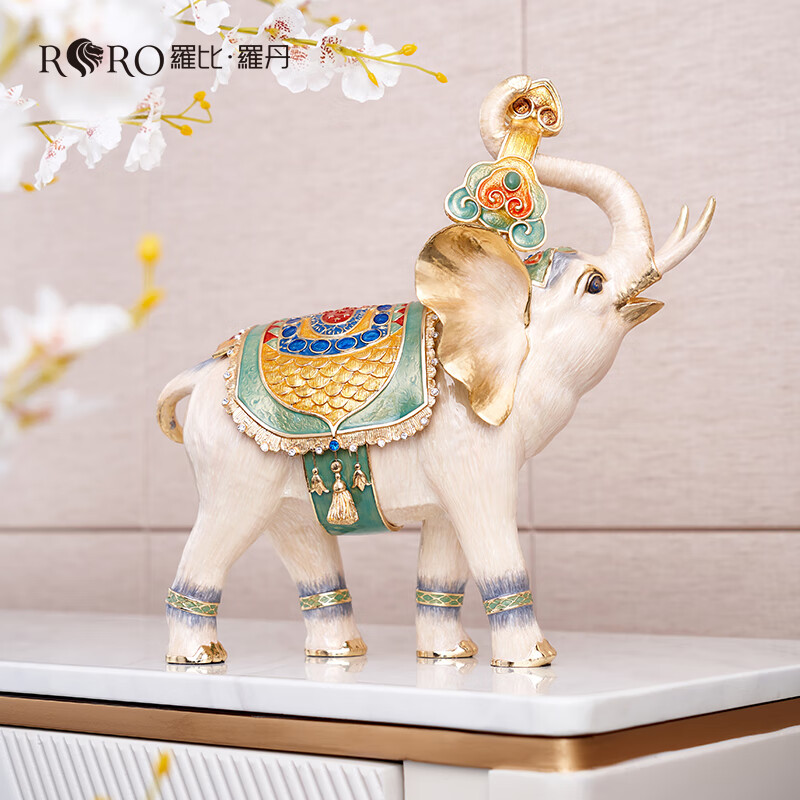 罗比罗丹（RORO）《吉象如意》大象摆件创意玄关电视柜家居饰品珐琅彩工艺摆件 摆件（吉象如意）A