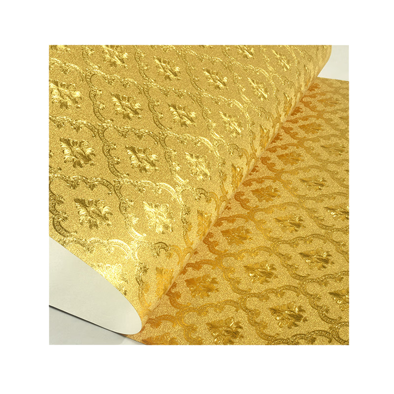 滬達墻紙自粘金泊紙金黃色金箔墻紙閃光反光歐式小花酒吧KTV背景壁紙 金黃色【自粘版 9.2米】