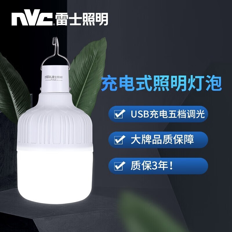 雷士（NVC） 雷士照明 LED户外灯泡USB充电式大功率夜市地摊灯应急灯家用 【充电款】7W白光 球泡