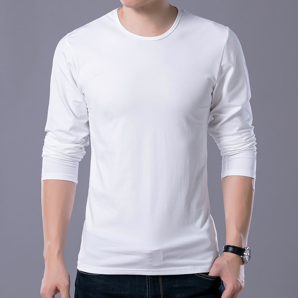 长袖t恤男纯棉打底衫衣服圆领休闲修身型潮流男生印花胖青年男士新品