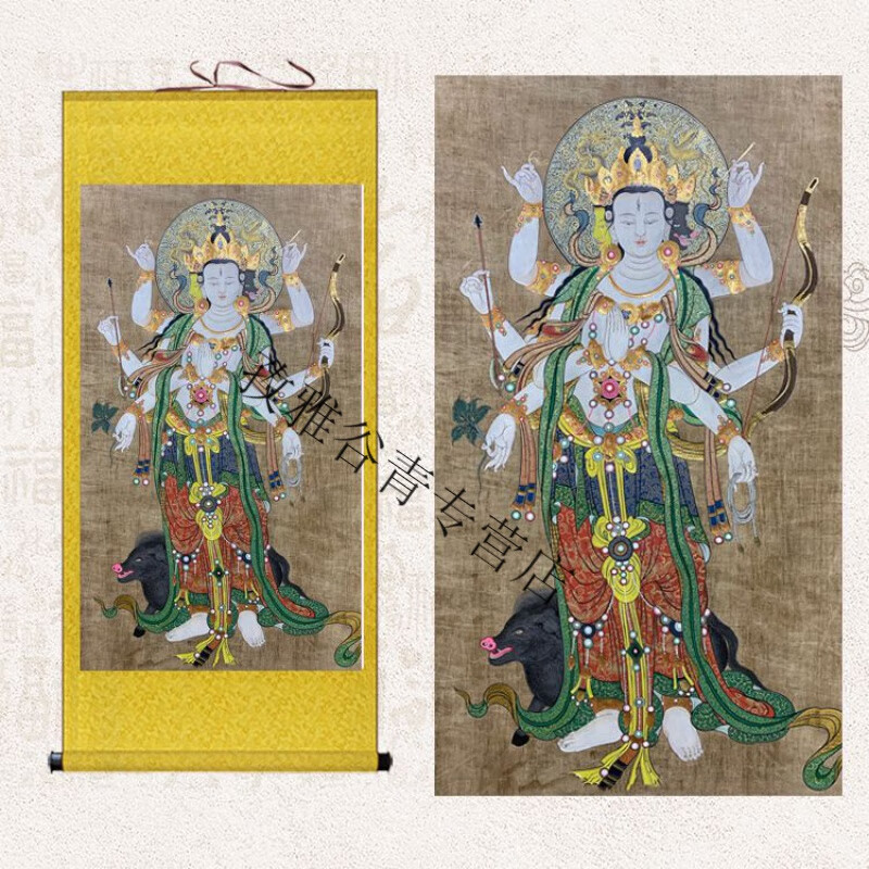 南无金摩利支天菩萨佛像居家佛母神像摩里支天斗母卷轴画 金黄色 成品