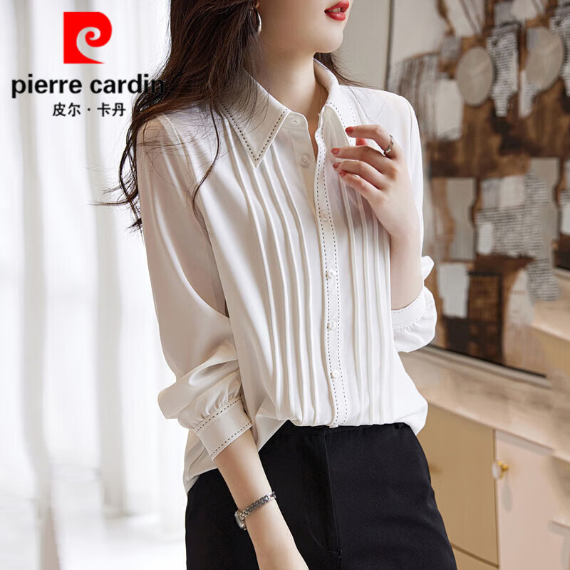 皮尔卡丹(pierre cardin) 2024秋季新款休闲真丝衬衫女高端气质简约桑