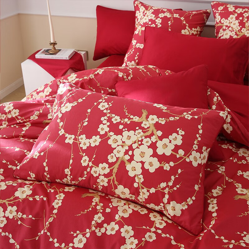 柳庭家纺 床单纯棉长绒棉60支 外贸全棉贡缎床单1.51.8米床 梅花 床单240*260cm