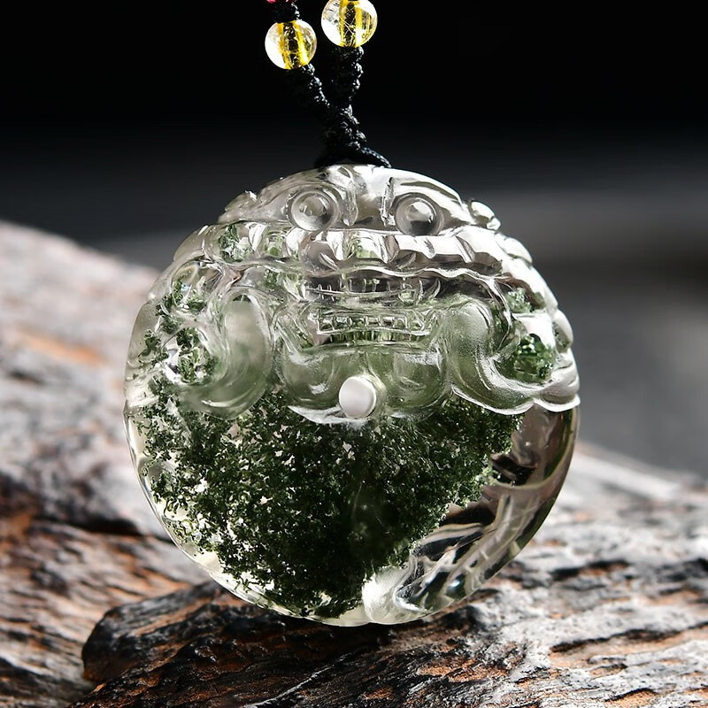 慈灵阁绿幽灵貔貅吊坠平安扣貔貅项链绿水晶聚宝盆千层幽灵项链男女