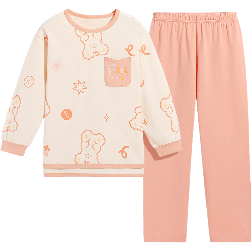 百亿补贴:俞兆林(YUZHAOLIN)儿童睡衣女童家居服套装纯棉四季衣服童装 小熊笑脸长袖套 59.8元