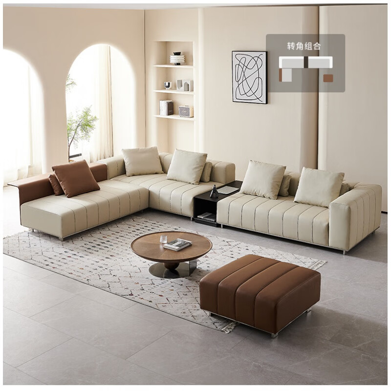 宾迪朗意式极简设计师款式钢琴键沙发直排转角头层黄牛皮组合沙发 头