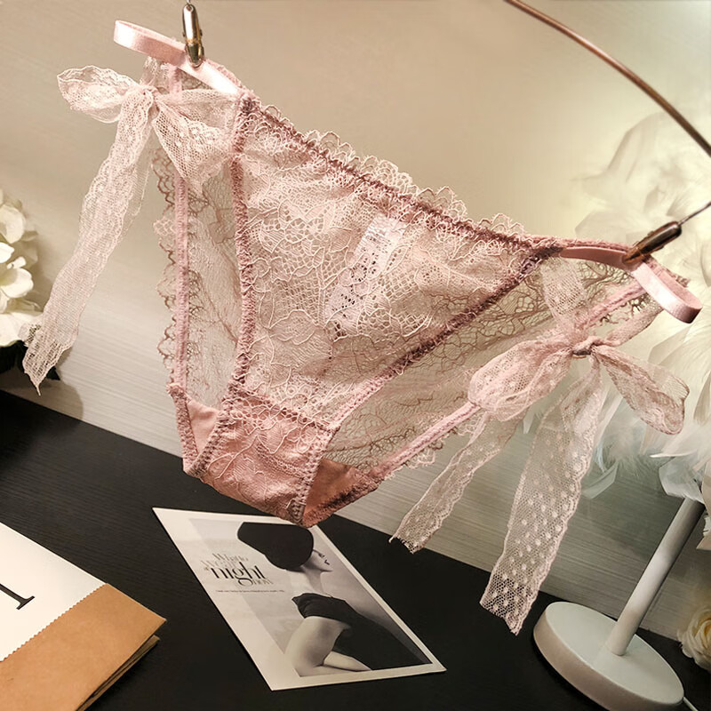 飞之健起欧美蝴蝶结系带蕾丝内裤女士性感火辣透明绑带底裤裆 深灰