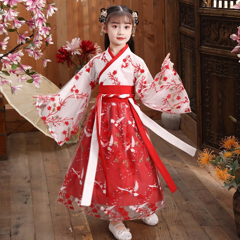 童米纯汉服女童秋冬季儿童中国风唐装古装超仙襦裙连衣裙小女孩公主