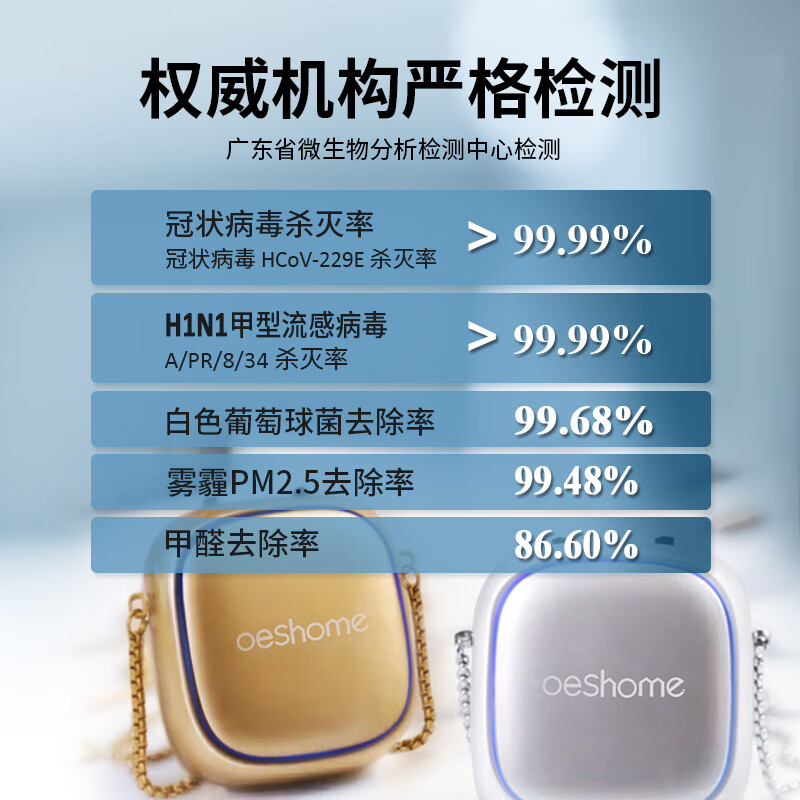 北欧鸥斯(oeshome)oeshome小型便携脖挂式随身负离子空气消毒净化器除甲醛防二手烟 银色