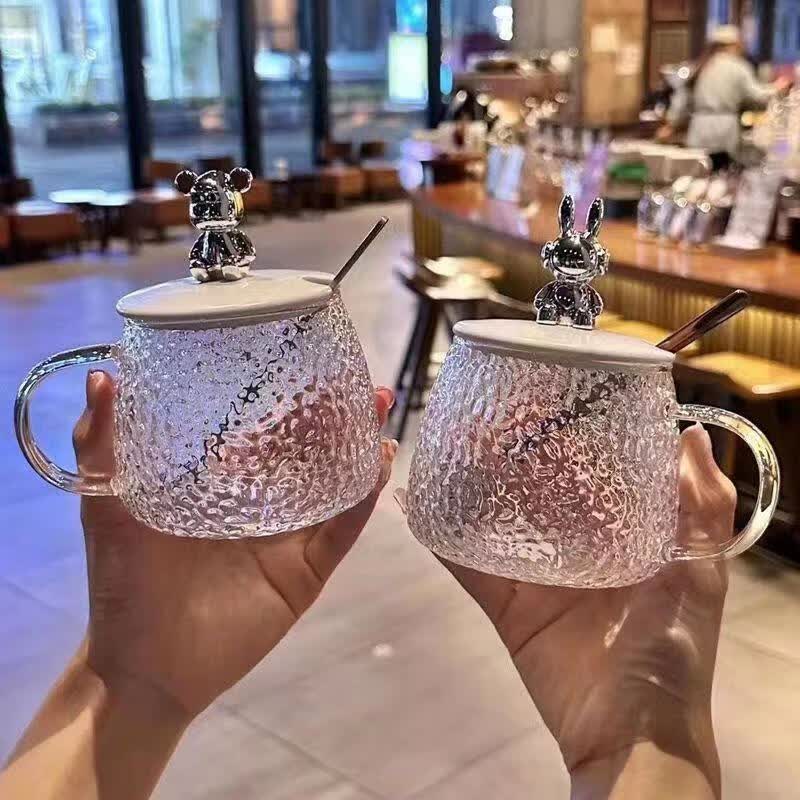 楚歌质优品小熊杯子ins高颜值花茶杯简约耐热玻璃杯带盖可爱马克杯玻璃水杯 盖子+杯子+勺子 一套高性价比高么？