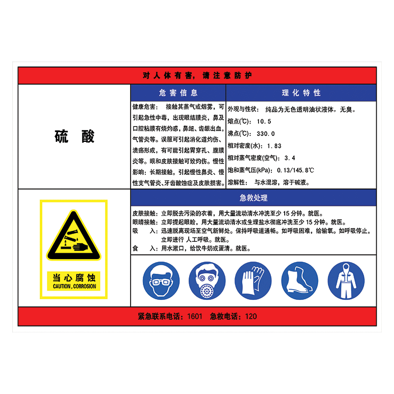 安全标志标识牌危险化学品防护提示告知牌周知卡标示牌tgr tgr22 硫酸