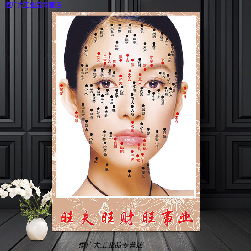 男女面痣图去痣图片美容院装饰画面部开运点痣图祛痣面相广告挂图