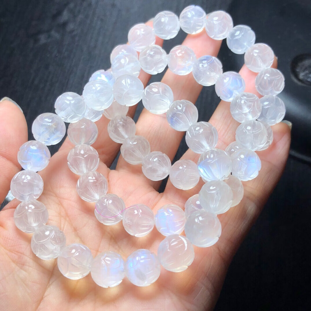 瓶凡天然蓝月光石莲花手链男女款水晶玻璃体强蓝光月光石手串守护 蓝