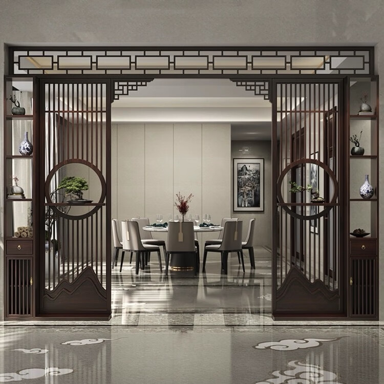 新中式古建铝艺镂空格栅花格进门入户玄关客厅餐厅背景墙隔断屏风