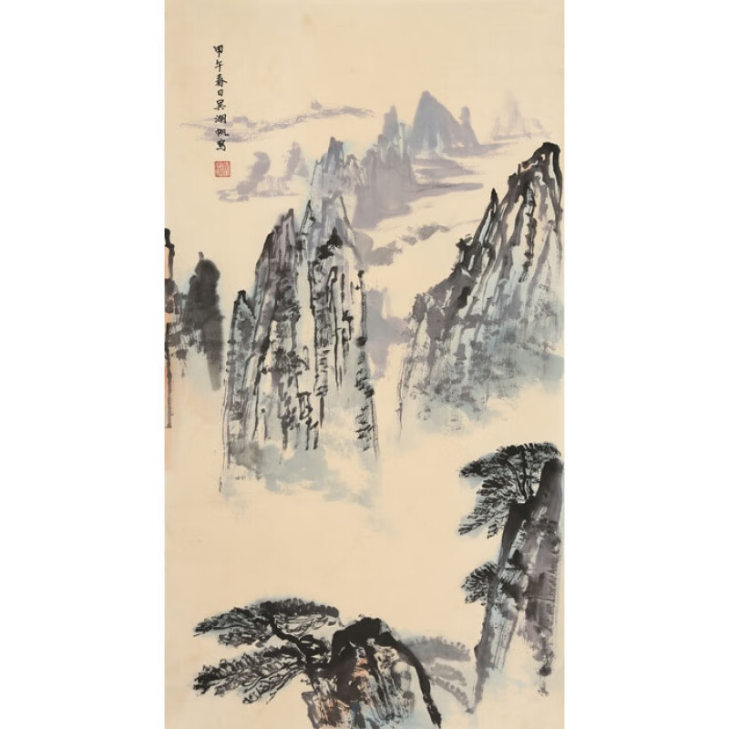 名家吴湖帆山水字画精品三尺竖幅国画纯手绘名人古玩