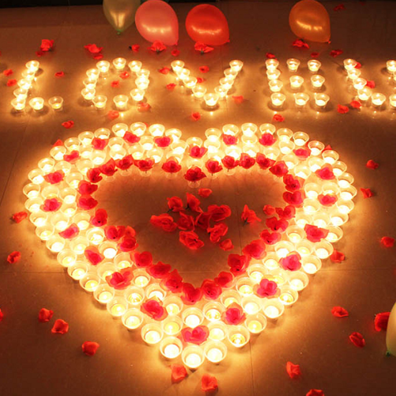 青苇 LED电子蜡烛灯 玫瑰花瓣套餐 七夕情人节生日礼物表白求婚 婚房布置 结婚用品