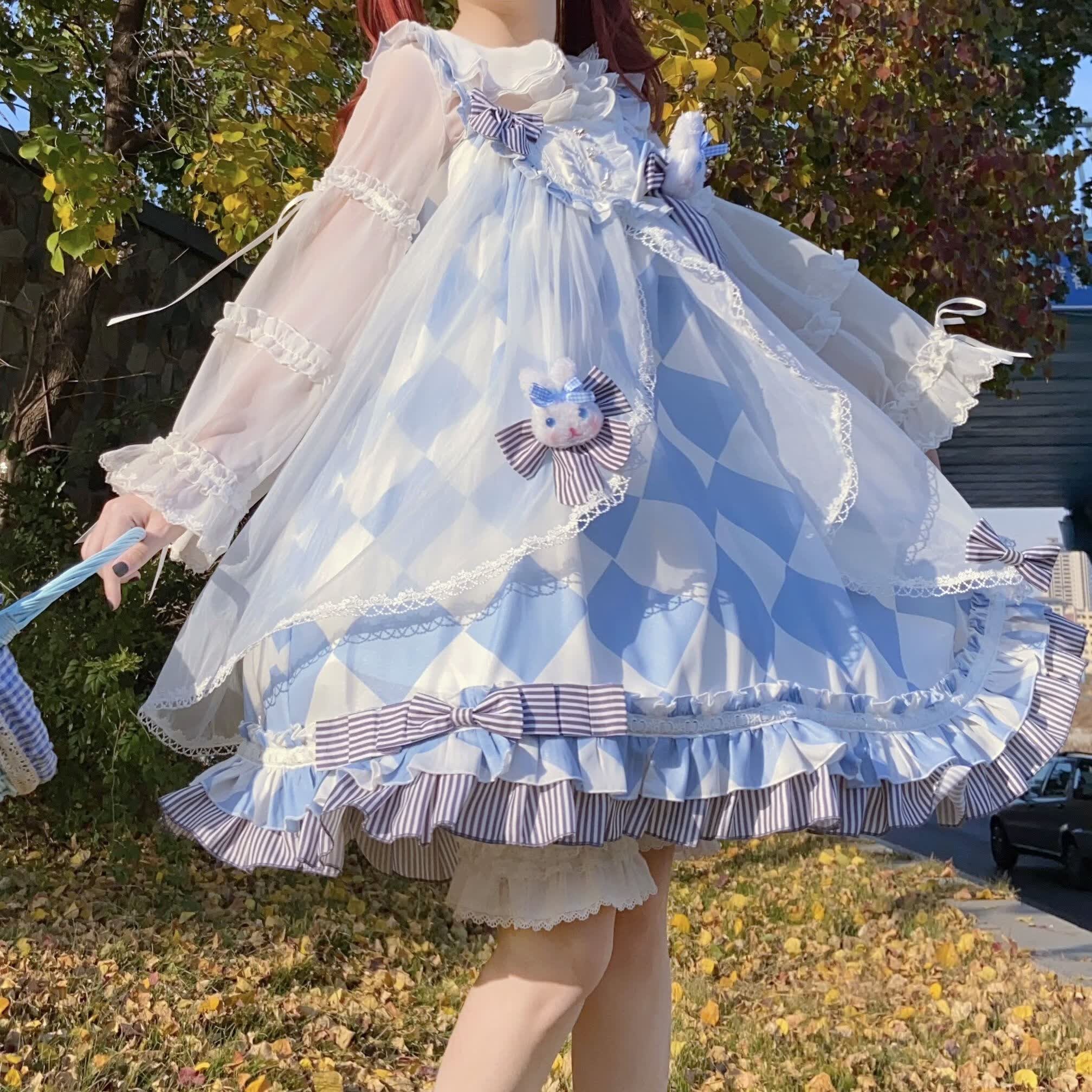 lolita连衣裙胖mm洛丽塔可爱甜美衬衫吊带裙子200斤洋装jsk 浅蓝色jsk