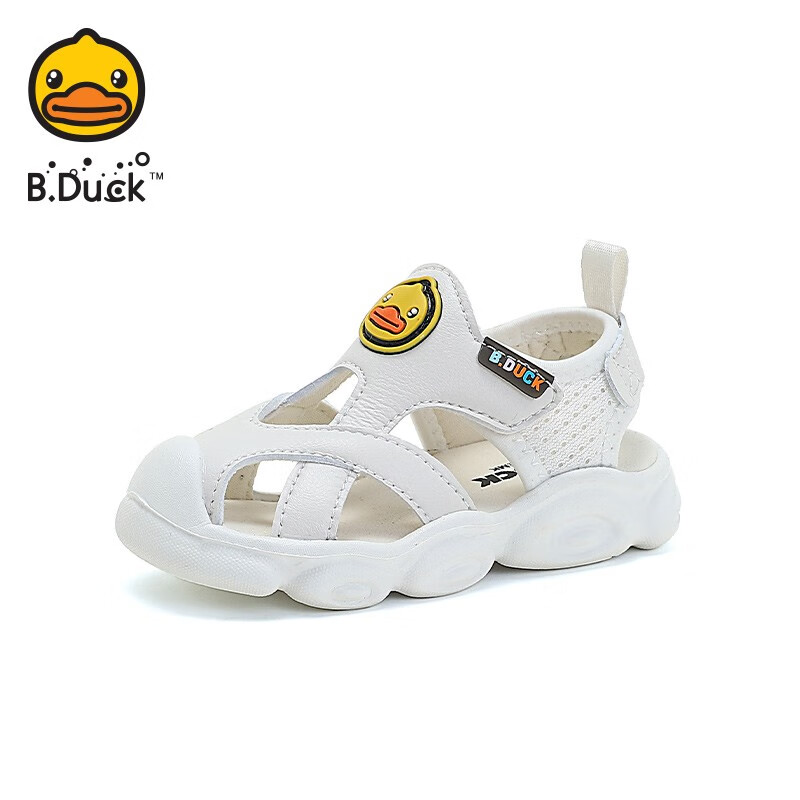 B.Duck小黄鸭童鞋男童凉鞋夏季包头沙滩鞋儿童舒适透气机能鞋B238A5040米色27