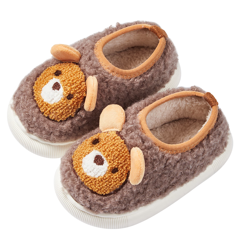幸福瑪麗小熊拖鞋冬兒童棉拖鞋男童小童居家棉鞋室內(nèi)女寶寶包跟保暖毛毛鞋 小熊棕色 23 內(nèi)長(zhǎng)15cm (15)適合腳長(zhǎng)14cm
