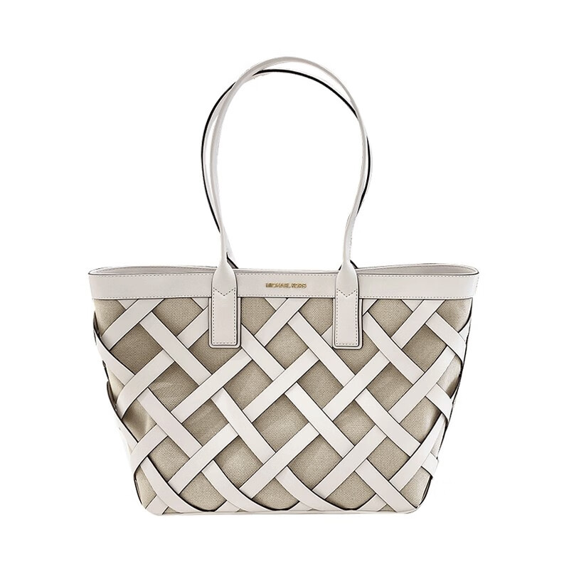科尔斯(michael kors) mk女包大号皮质编织手提包托特包拼色字母logo