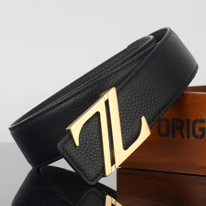 驰亦男士皮带男双z字母时尚个性潮头层纯牛皮板扣真皮裤腰带轻奢礼物