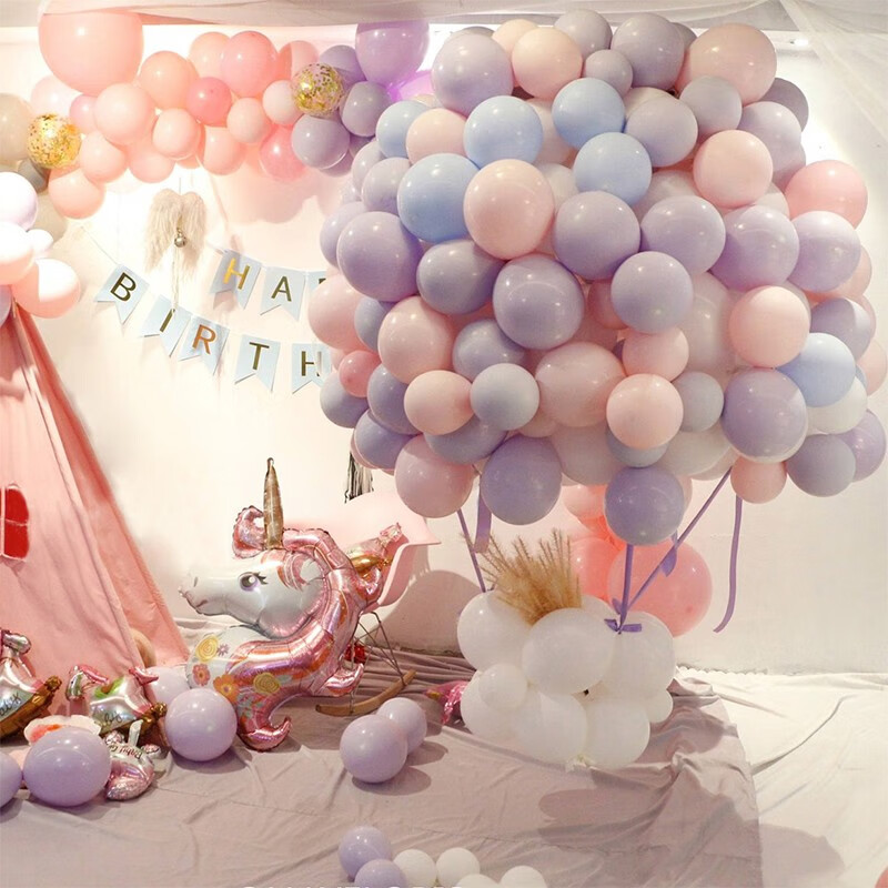 多美忆 马卡龙生日气球装饰套装网红儿童生日派对气球表白结婚房间飘空场景布置 马卡龙圆形混装（100只）