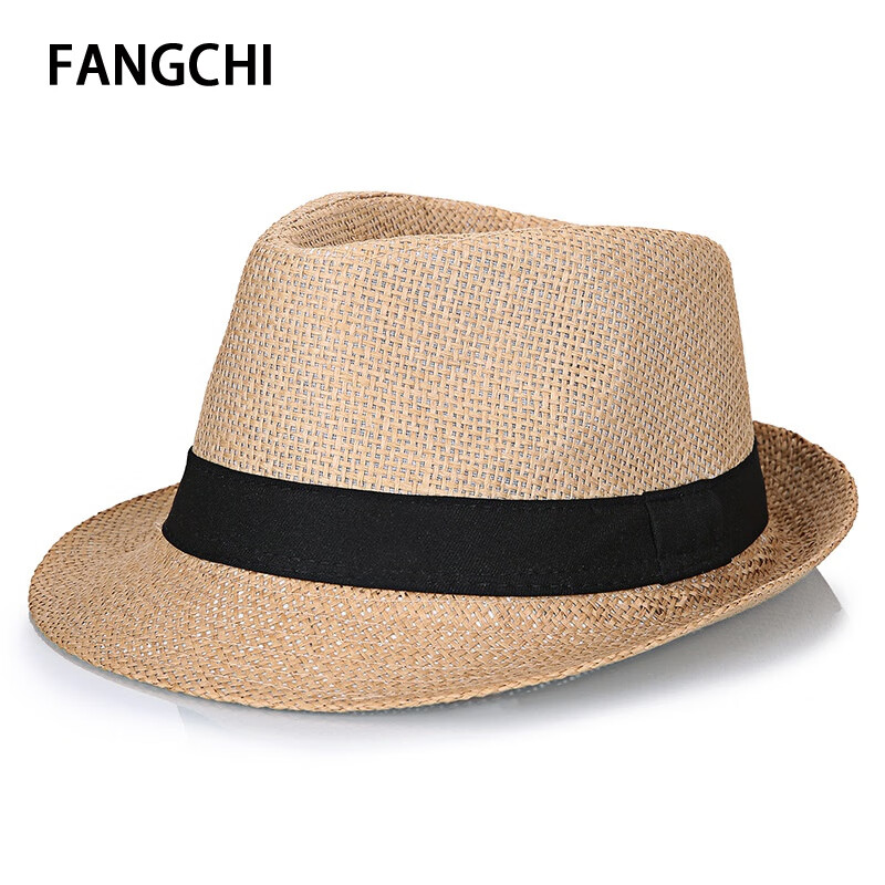 Fangchi 帽子男中老年男士夏季韓版亞麻紙草透氣清爽小禮帽旅游好搭檔草帽大碼大頭圍 DYM-175卡其色 L(58-60cm)