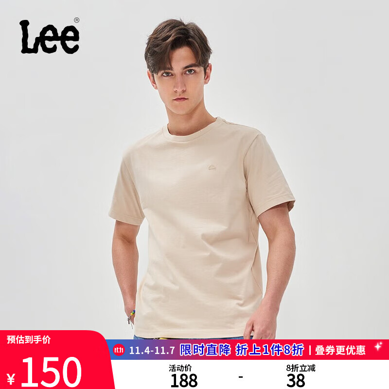 LeeLee商场同款23新品舒适版型圆领休闲男短袖T恤多色潮LMT00454 米色 M高性价比高么？