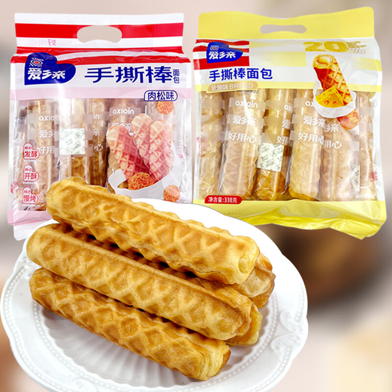 愛鄉(xiāng)親（AIXIANGQIN）愛鄉(xiāng)愛鄉(xiāng)手撕棒面包肉松味乳酪味338g袋裝10枚夾心糕點早餐熬夜充 338g*1袋肉松味