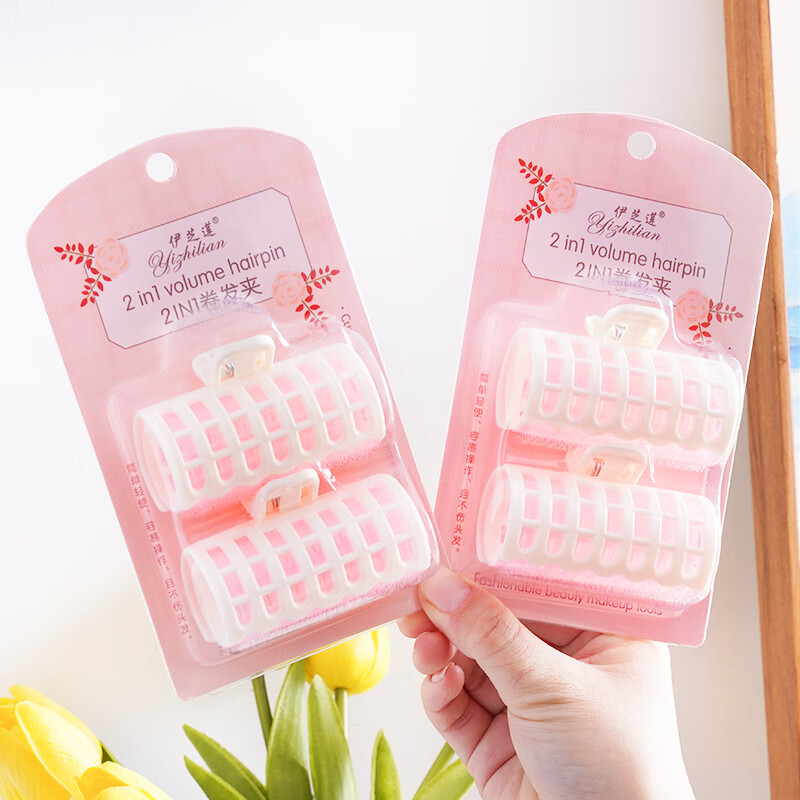 优品卫卷发筒刘海卷八字空气网红卷刘海神器发根蓬松夹空心卷筒刘海夹 升级款粉色【6个夹子+6个发筒】 