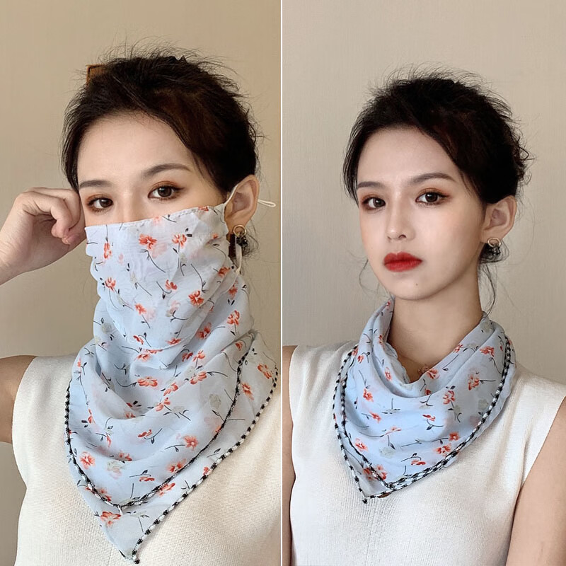艾罗帝朗 防晒面纱冰丝护脸遮脸面部罩小丝巾女百搭挂耳围脖套护颈